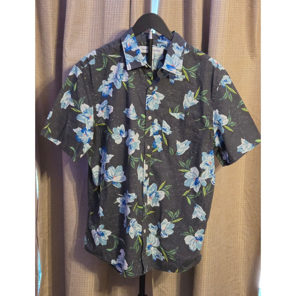 Old Navy Built In Flex Floral Hawaiian Button Up‎ Shirt Mens Large Multicolor